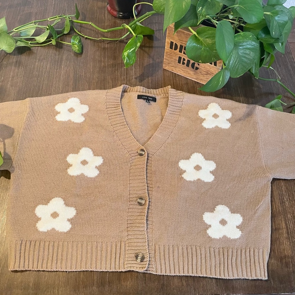 Tan floral cardigan